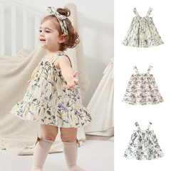24春夏親膚透氣棉紗系列嬰兒寶寶吊帶裙女童背心裙套裝