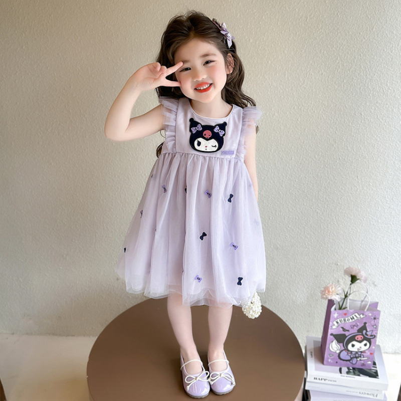 Girls' dress Summer 2025 New Style Children's Mesh Dress Cartoon Vic Dress Baby Princess Dress Summer Dress