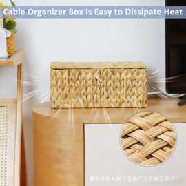 跨境水葫芦草编收纳篮无线路由器电缆线整理盒插排充电器储物盒