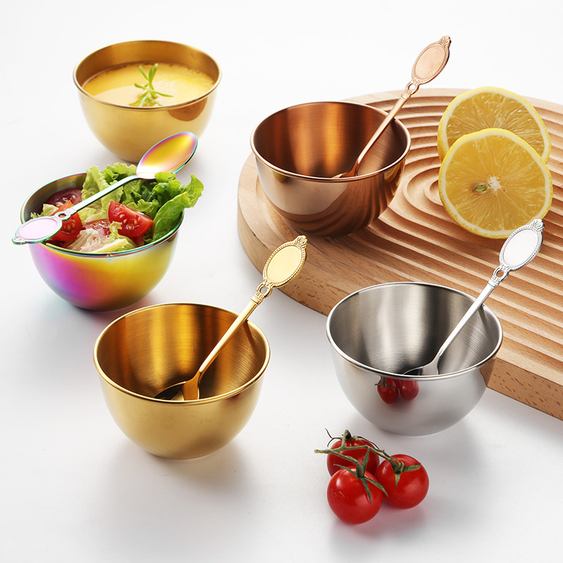 Stainless steel dip small Bowl Golden dip sauce bowl seasoning dish Sushi dip bowl sauce cup jam bowl with spoon set Stainless steel dip small Bowl Golden dip sauce bowl seasoning dish Sushi dip bowl sauce cup jam bowl with spoon set