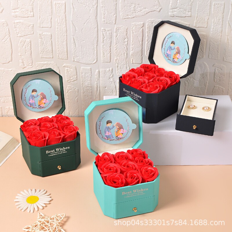 Promotional new Valentine's Day jewelry box gift box jewelry rose soap flower box bracelet box necklace ring box Promotional new Valentine's Day jewelry box gift box jewelry rose soap flower box bracelet box necklace ring box