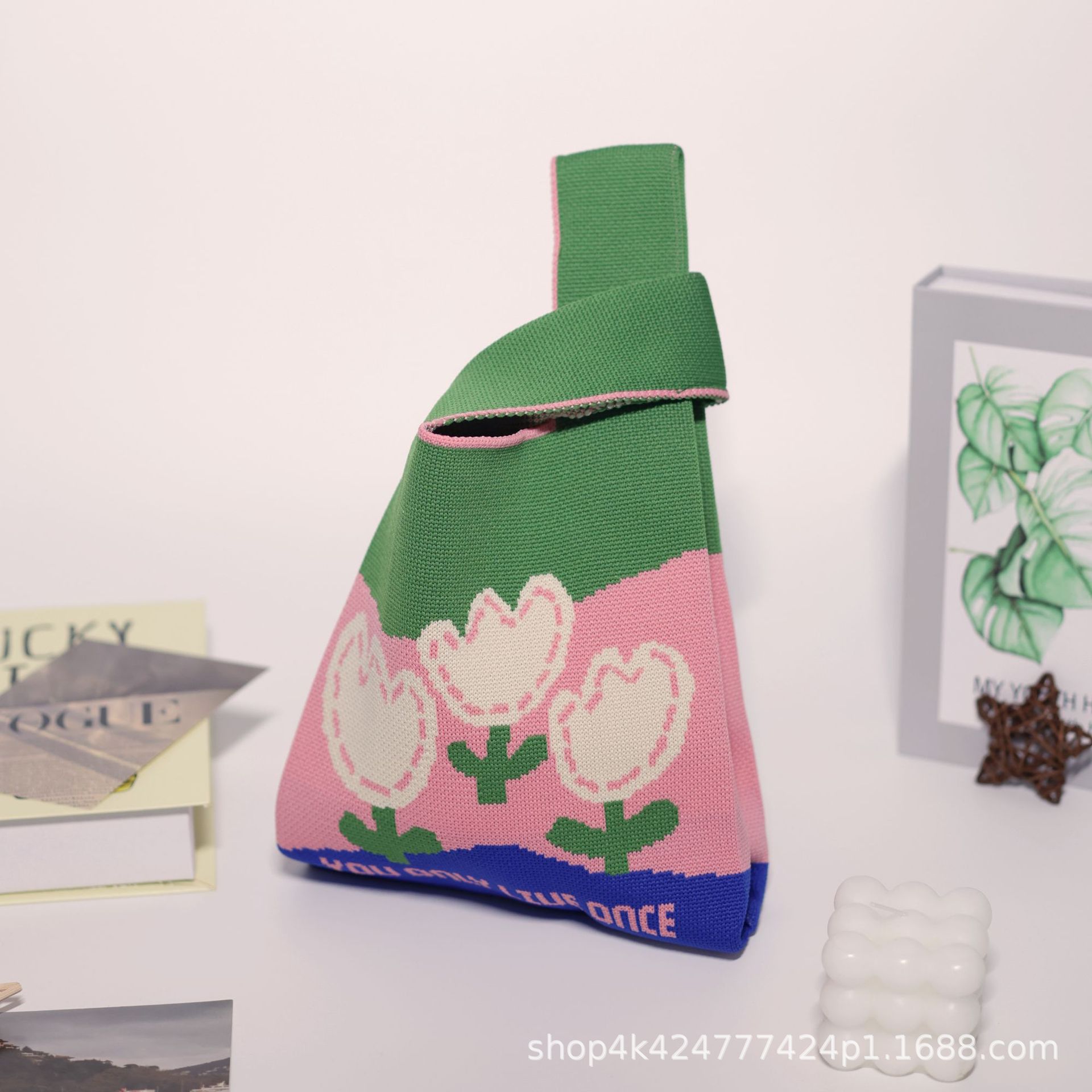 INS bolso de celebridad de Internet bolso de cubo de lana de punto para mujer bolso de mano casual bolso de mano de estilo japonés y coreano bolsa de Almuerzo