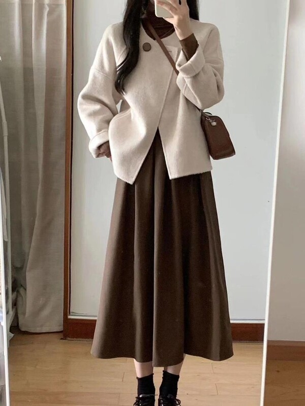女性用の晩秋と冬の小さな香りのニットジャケット、高級感のある着用、少し太った痩身ドレススーツの完全なセット|undefined