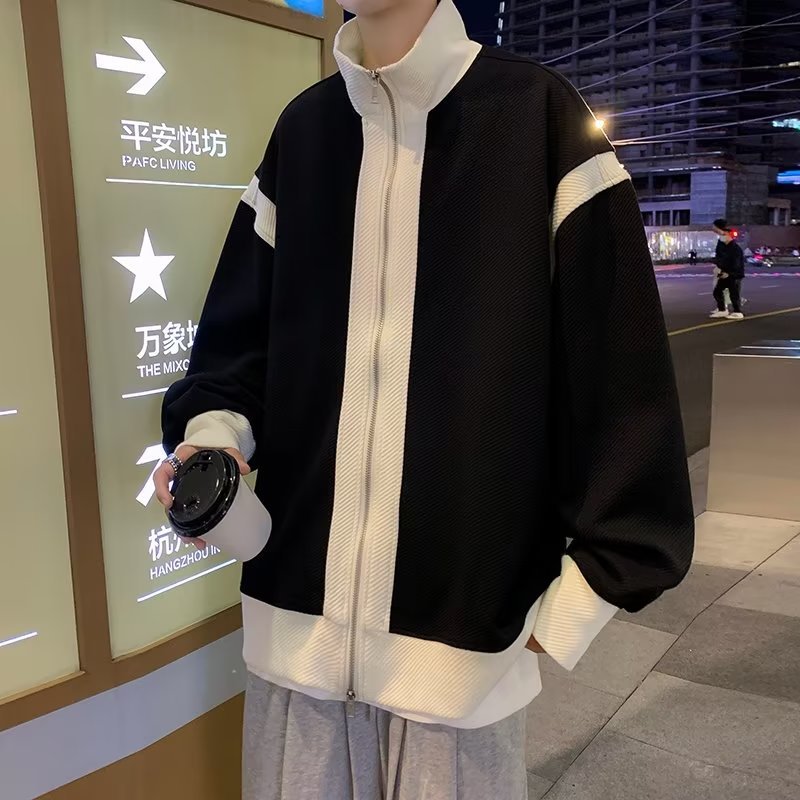 Chaqueta de todo fósforo para hombres, primavera y otoño, marca de moda suelta, chaqueta de color a juego al estilo de Hong Kong, top de moda casual guapo de moda