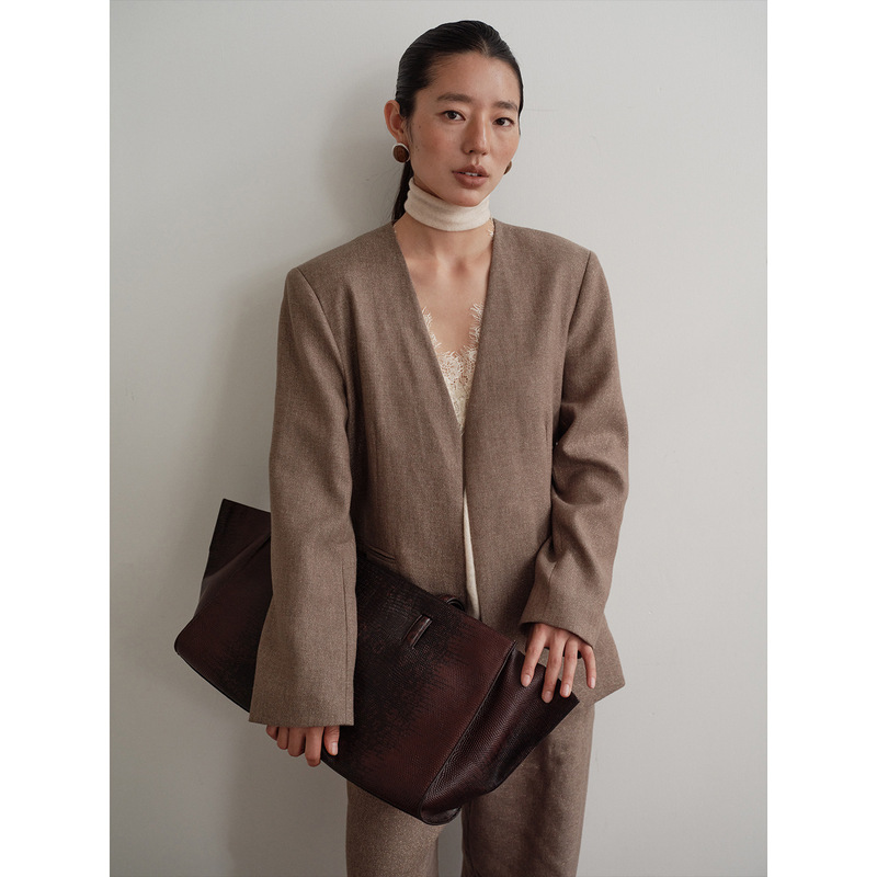 NEWOPENORIGINAL Early Autumn Old Money Style Relaxed Casual Loose V-neck Linen Blazer for Women F1010