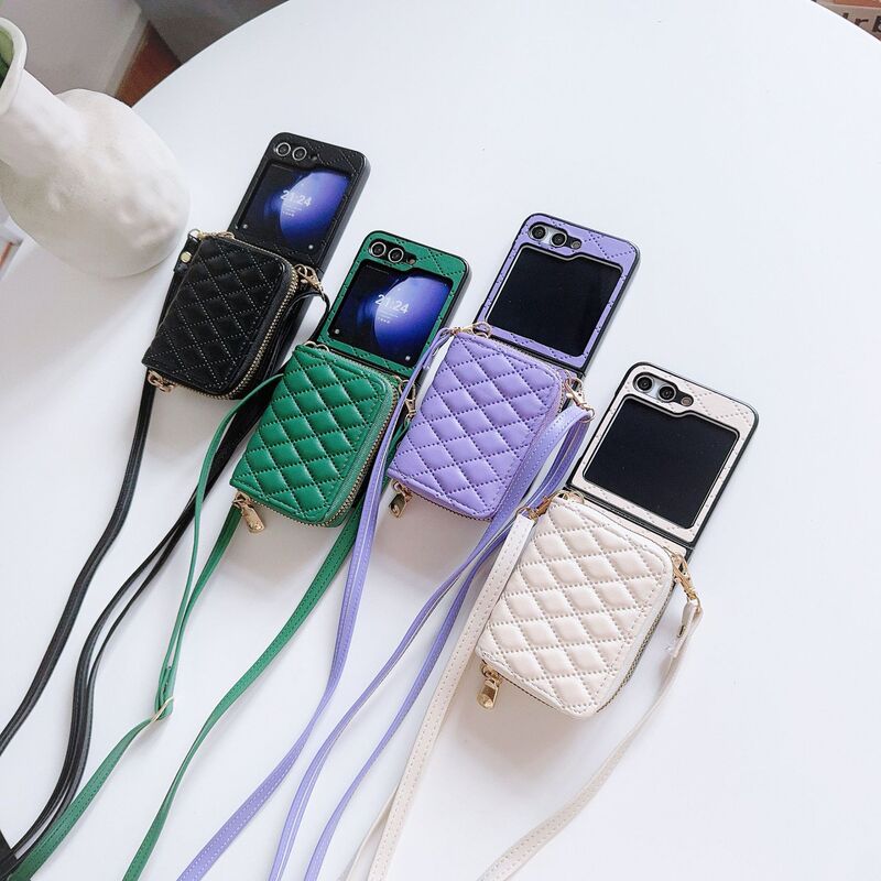 Korean Style Quilted Card Holder Case for Galaxy Z Flip 8/7/6, Samsung 5Th Generation Foldable Protective Cover with Crossbody Strap Korean Style Quilted Card Holder Case for Galaxy Z Flip 8/7/6, Samsung 5Th Generation Foldable Protective Cover with Crossbody Strap