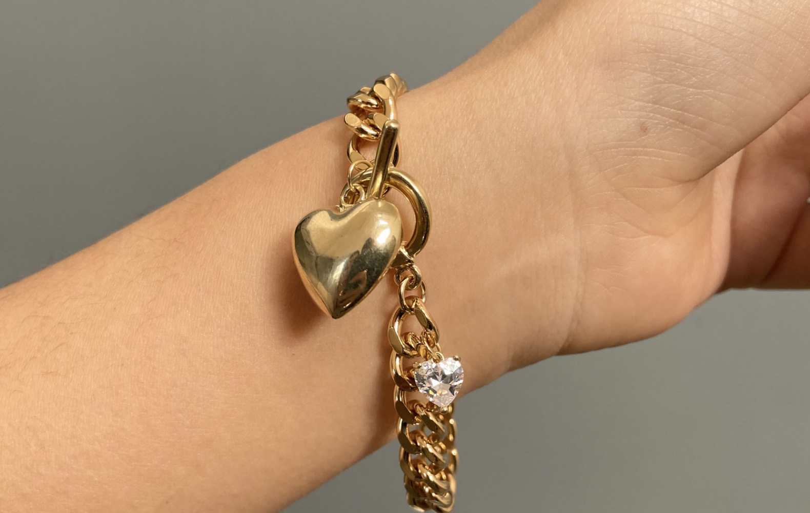 Fashion cuban heartshaped zircon chain goldplated braceletpicture5