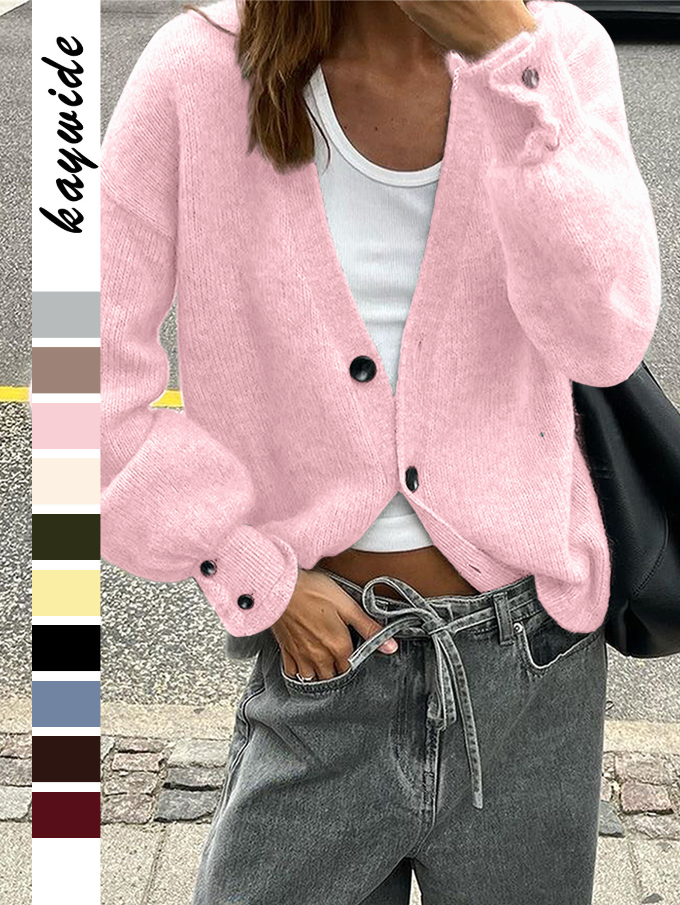 Kaikuo Europa y América de moda botones de lana de manga larga suéter multicolor ropa de mujer otoño / invierno 2025 Amazon