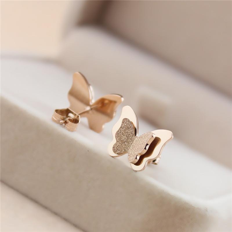 Fashion Simple Style Butterfly Titanium Steel Plating Butterfly Earrings display picture 4