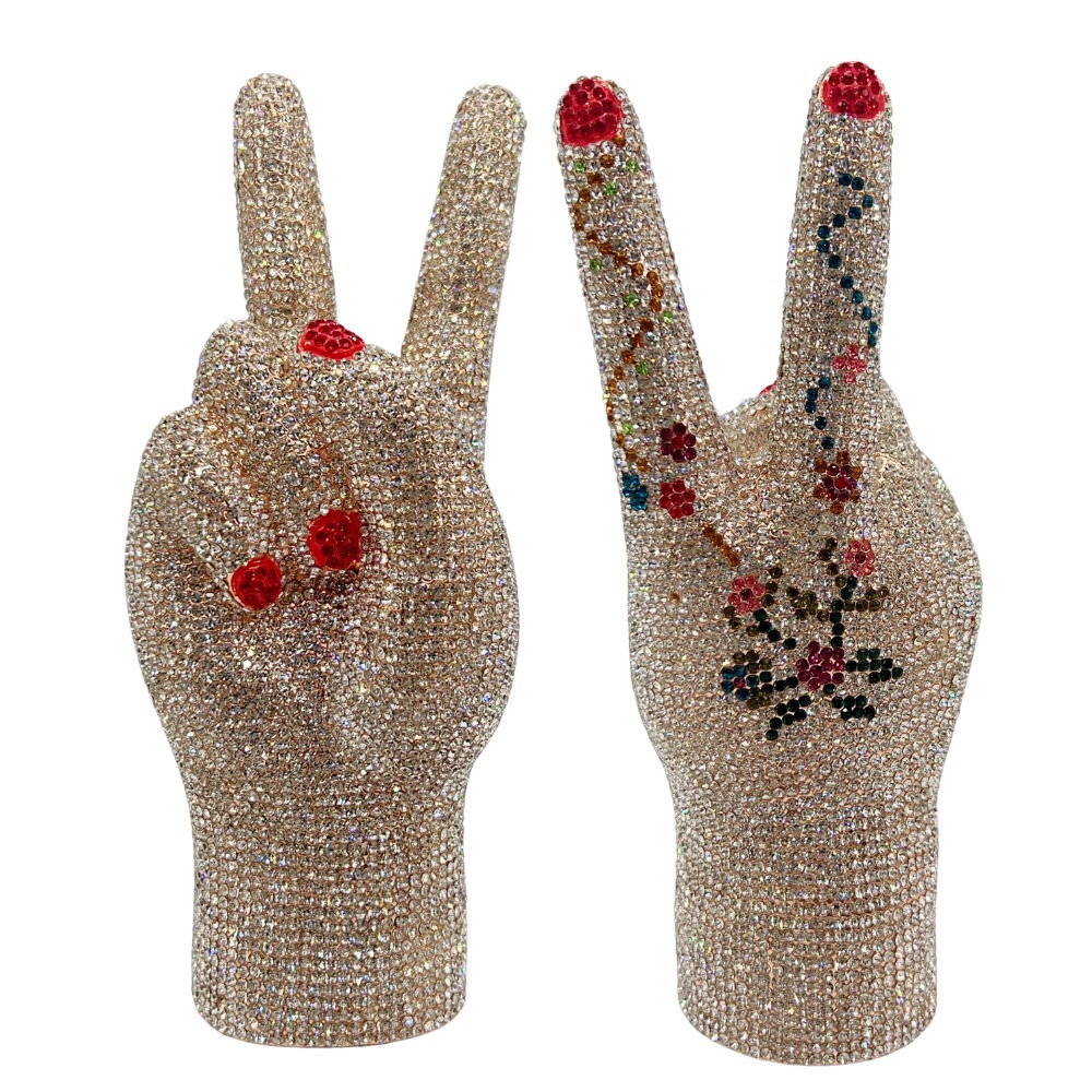Victory hand crystal bag cross-border diamond banquet bag