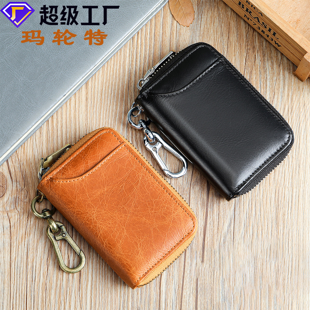 Molment Cross-border New Retro Waterproof Bag Genuine Calfskin Two-in-One Multi-functional Hook Coin and Key Holder