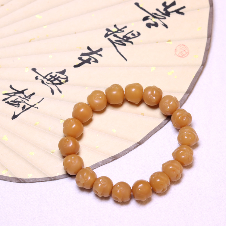 工厂直供精工风化菩提雕刻弥勒手串 菩提雕刻笑佛 风化老料菩提子