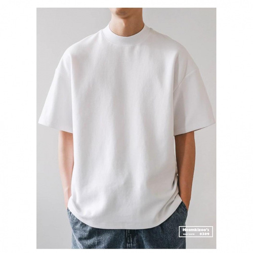 300G heavy Xinjiang cotton round collar loose thick American retro pure white small neckline short-sleeved T-shirt for men and women