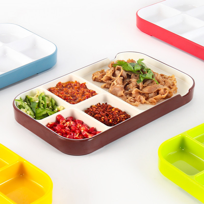 Melamine Skewer Dipping Sauce Plate Commercial Hot Pot Barbecue Seasoning Plate Korean-Style Barbecue Multi-Compartment Integrated Plate Divided Plate