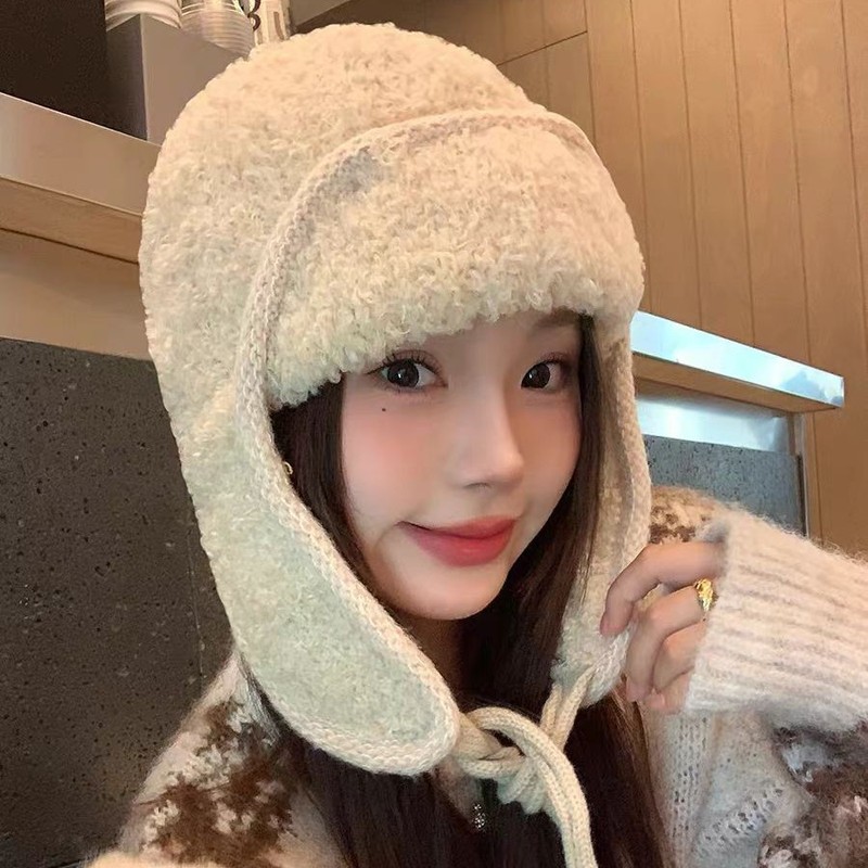 秋冬新款针织雷锋帽防寒保暖毛线帽韩版毛绒显脸小护耳滑雪帽子女|undefined