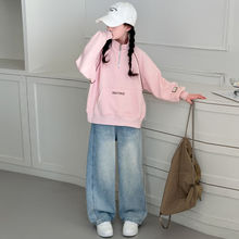 女童卫衣套装2025新款韩版女大童立领上衣儿童春秋牛仔裤两件套潮