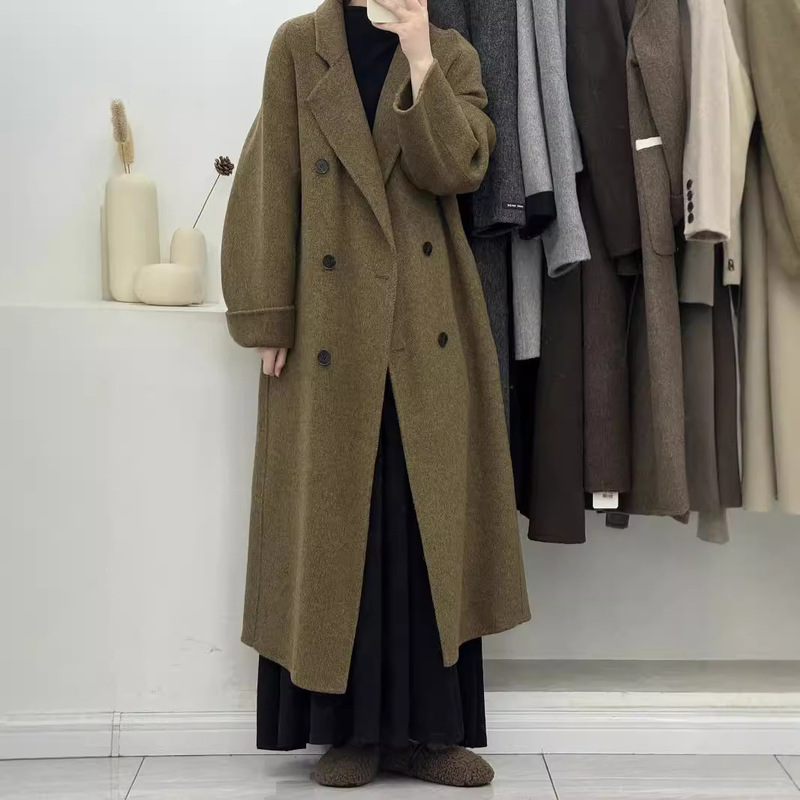 Autumn and winter new twill double-sided wool coat women's light suit collar padded warm cashmere loose wool coat