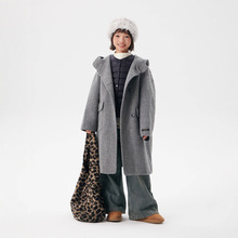 加厚呢宽松连帽儿童外套2025新款羊毛双面呢子大衣女童休闲简约