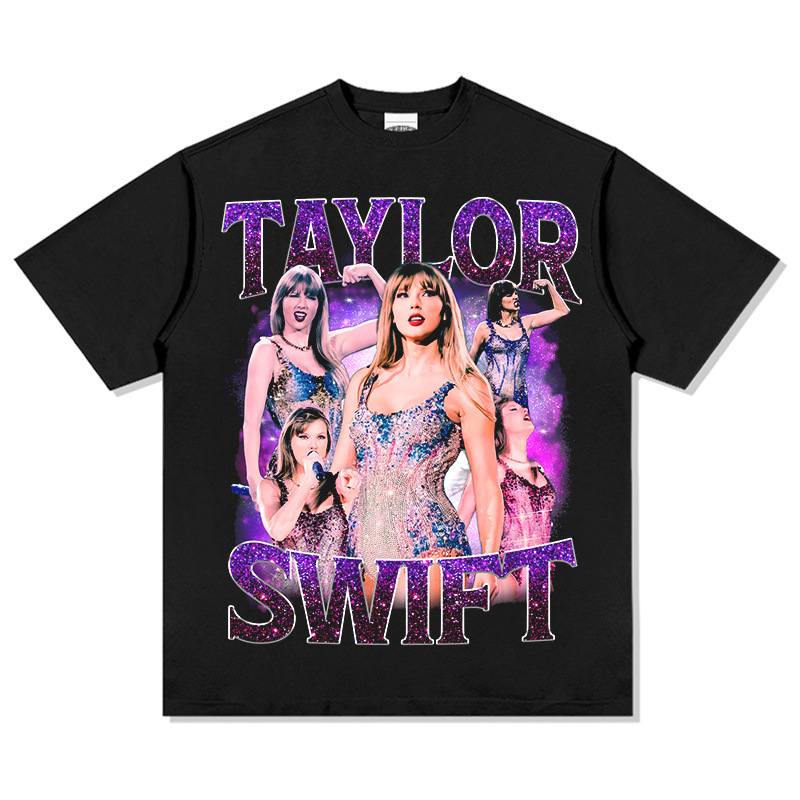 Taylor Swift estilo americano de la calle marca de moda impresión retro hacer viejo lavado pesado suelto manga corta