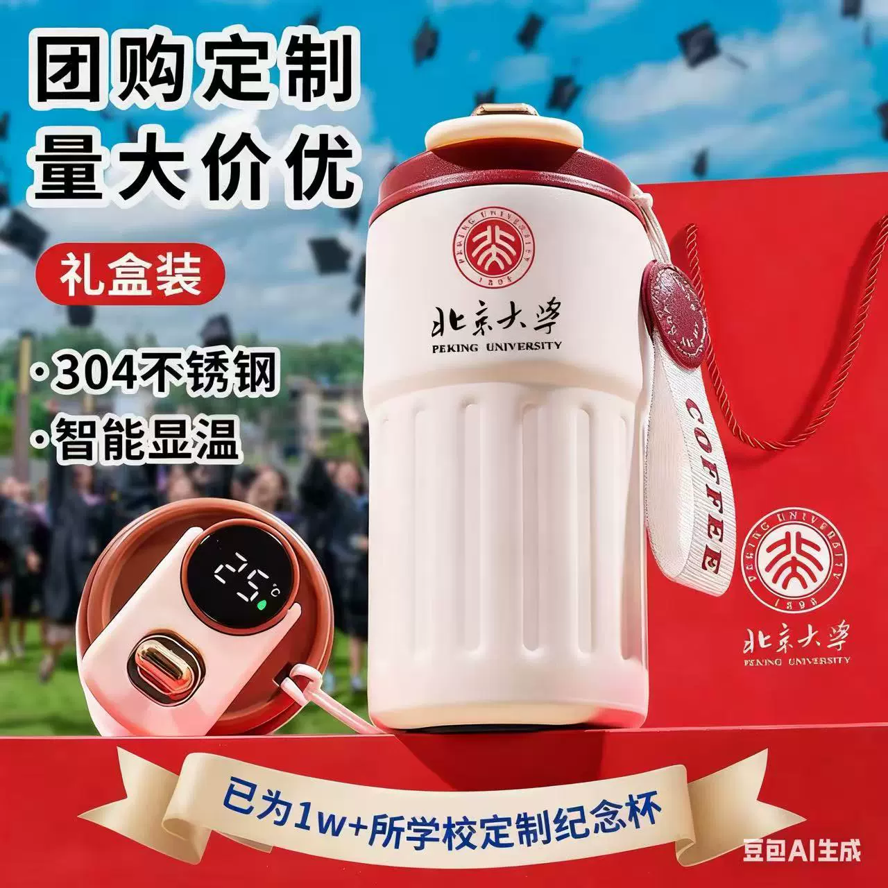 304智能保温咖啡杯印制logo节日开业活动纪念礼品伴手礼刻字水杯