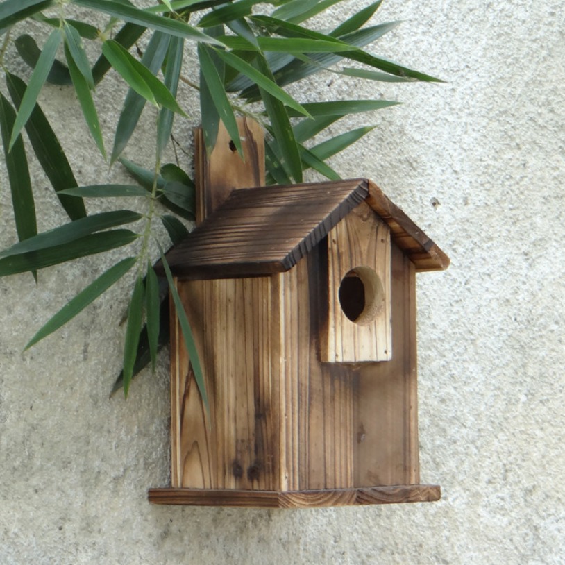 Nido de pájaro de madera retro al aire libre carbonizado exterior Nido de Pájaro creativo interior creativo de madera artesanía decoración casa de aves