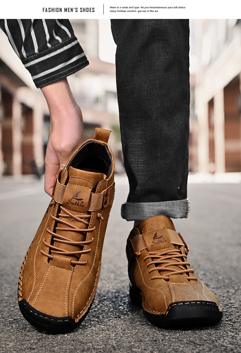 Casual Loafers For Men Handmade Leather Flat Slip-on Driving Shoes_voghion.com