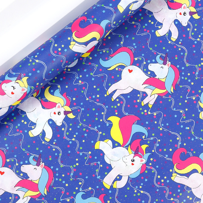 Papel de embalaje de dibujos animados Unicornio serie de papel de embalaje de regalos de cumpleaños para niños paquete de papel de embalaje ecológico