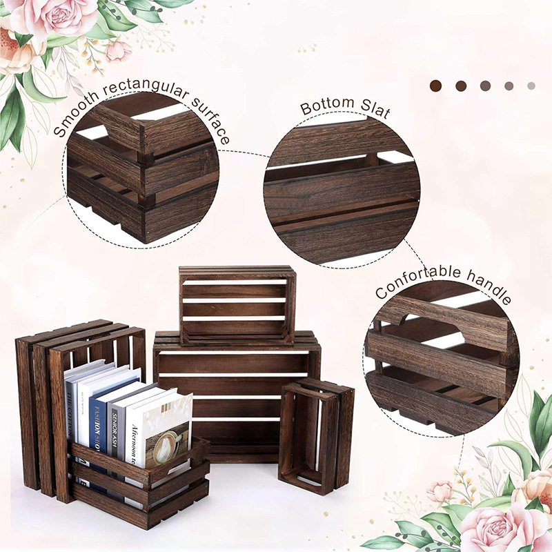 Caja de almacenamiento de madera sólida Caja de madera exhibición Caja de madera Cesta de almacenamiento Decoración de props de fotografía Cesta de supermercado de madera