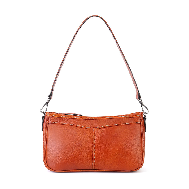 Amazon Bestseller Cross-Border Underarm Bag Retro Top Grain Cowhide Small Square Bag Versatile Luxury Single Shoulder Baguette Bag For Women - Thumbnail 5