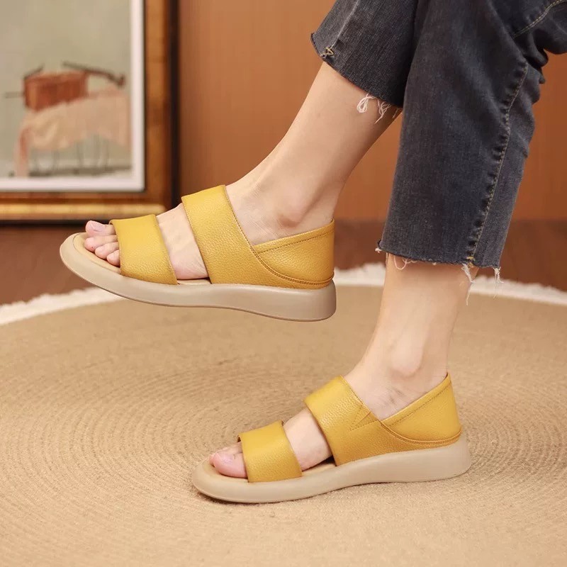 Sandalias romanas cómodas con suela suave de verano con suela gruesa de dedos desnudos de moda casual para damas retro antideslizantes dos sandalias