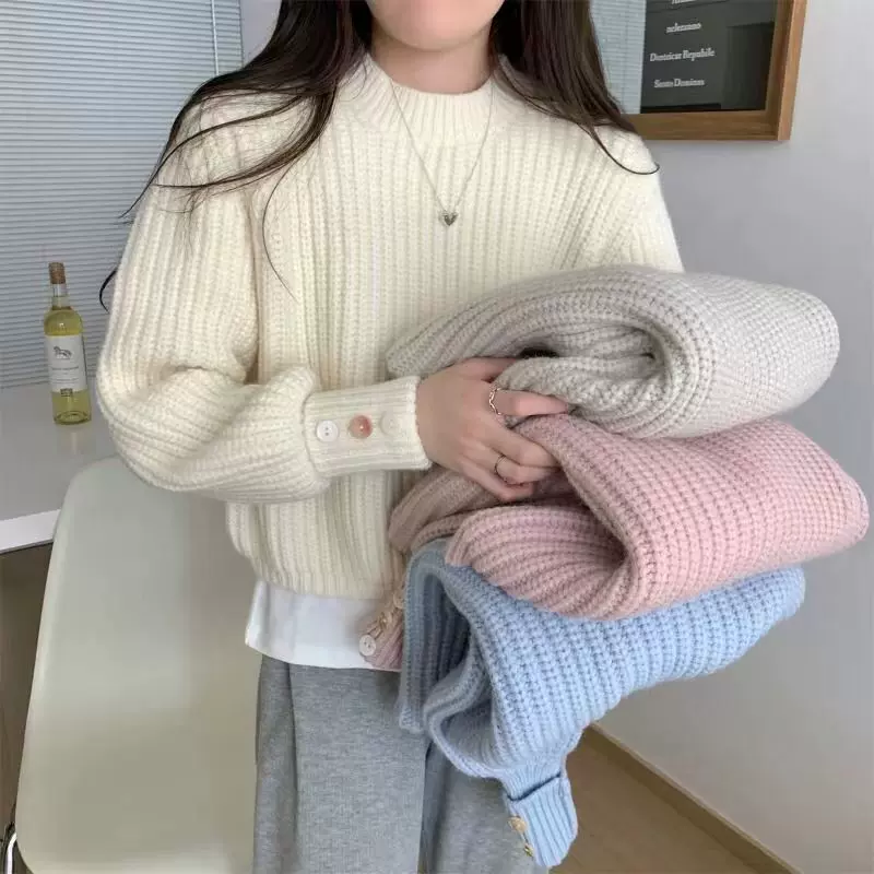 温柔风奶fufu毛衣女205秋冬季韩系穿搭软糯宽松慵懒风打底针织衫