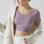 免穿文胸大U圆领带胸垫一体式纯色显瘦爆款辣妹2025新款流行上衣