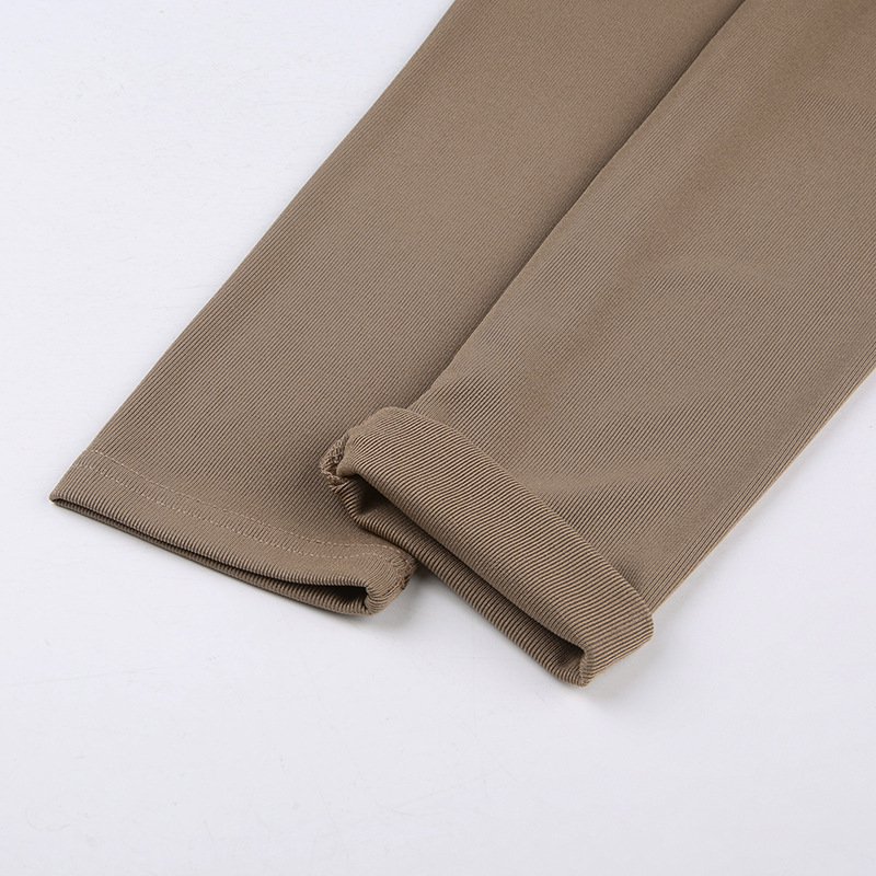 Solid Color Tight Letter Graphic Zhang Zi round Neck Long Sleeve Short Top High Waist Skinny Trousers Sports Yoga Two Piece Set