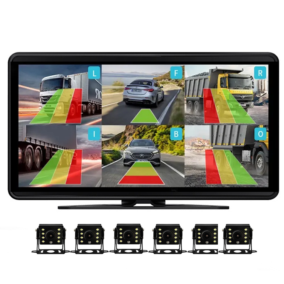 멀티미디어 10.36 인치 밴 6 방향 모니터링 360 파노라마 레코더 반전 카메라 이미지 블루투스