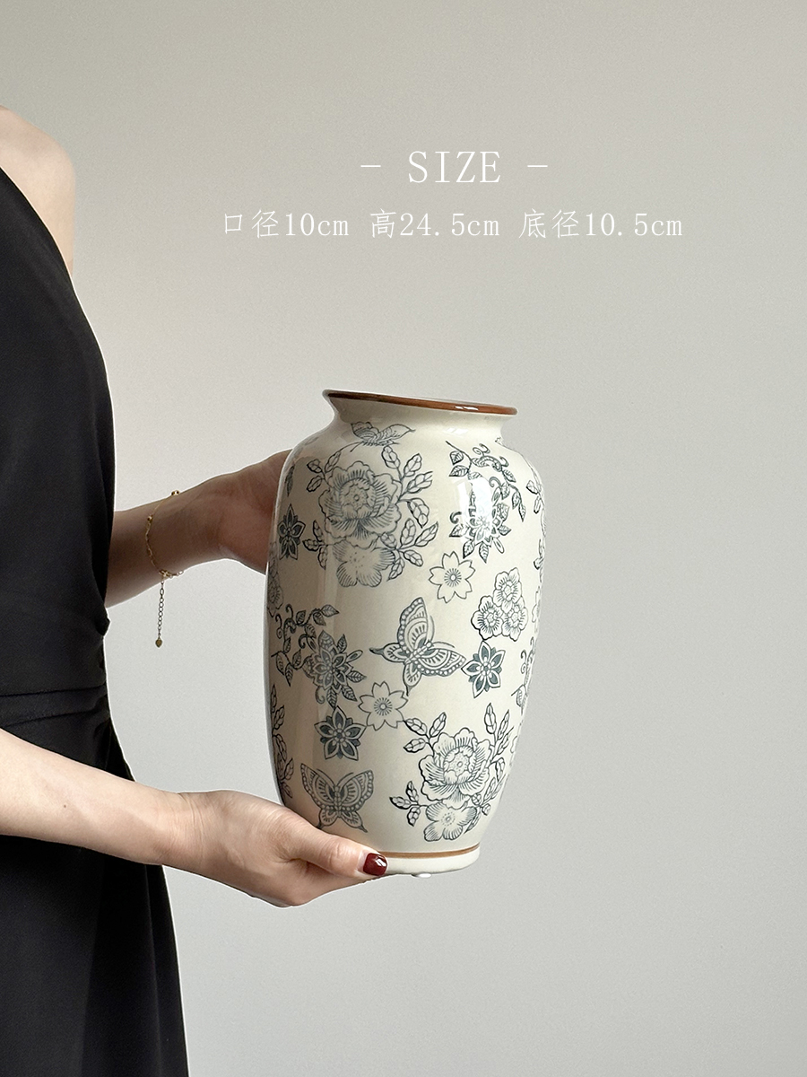 Flor azul porcelana vintage flor de cerámica decoración floral sala de estar vasijas de cerámica decoración de lujo ligera nueva flor china