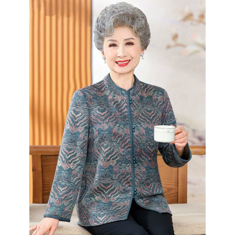 Весенняя одежда для бабушки, Новая женская рубашка для женщин среднего и пожилого возраста, женское тонкое пальто с длинным рукавом в западном стиле, весна и осень