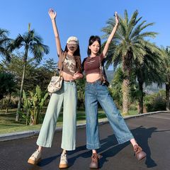 韓国風ルーズストレート8点ワイドレッググラニーパンツ2025春夏新作ソフトストレートジーンズ小柄な人向け