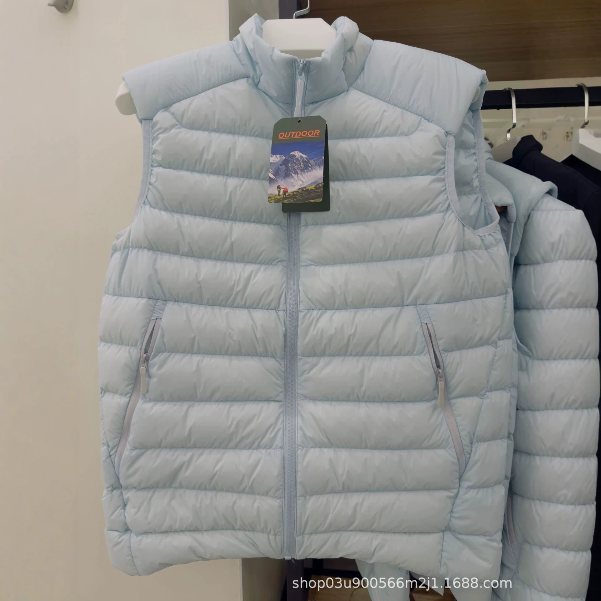 Cerium ribbed down vest, 90% goose down, stand-up collar, windproof, sleeveless, autumn/winter, warm, unisex, and available in couples' styles