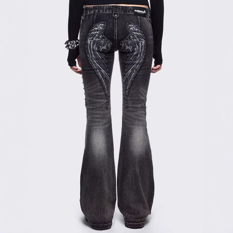 Cross-Border Trendy Brand American Retro Wing Embroidered Jeans for Women Y2K Street Style Spicy Girl Low-Waist Flared Jeans Cross-Border Trendy Brand American Retro Wing Embroidered Jeans for Women Y2K Street Style Spicy Girl Low-Waist Flared Jeans