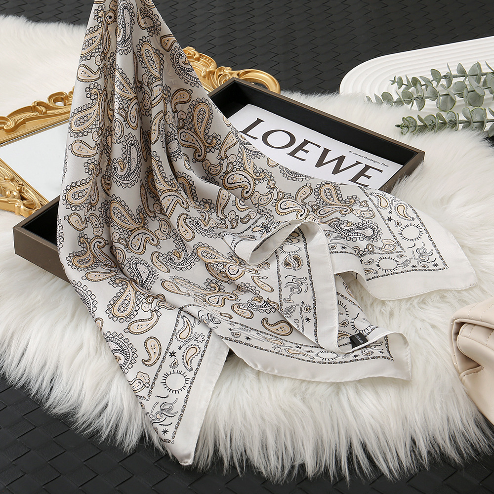 Transfronterizo de primavera y otoño moda elegante 70 bufanda de seda de imitación flor de anacardo de seis colores bufanda de protección solar bufanda cuadrada de cuello femenino al por mayor