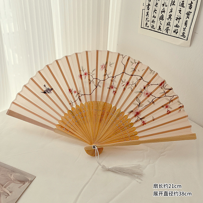 Abanico Plegable Chino Tradicional de Seda y Madera, Plegable y Portátil, para Fotografía Hanfu image 9
