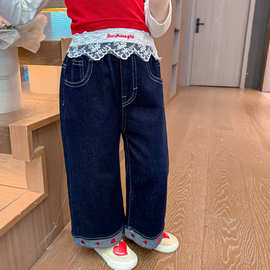 女小童洋气直筒牛仔裤女孩甜酷女宝潮范秋款秋季秋装潮童潮款潮服