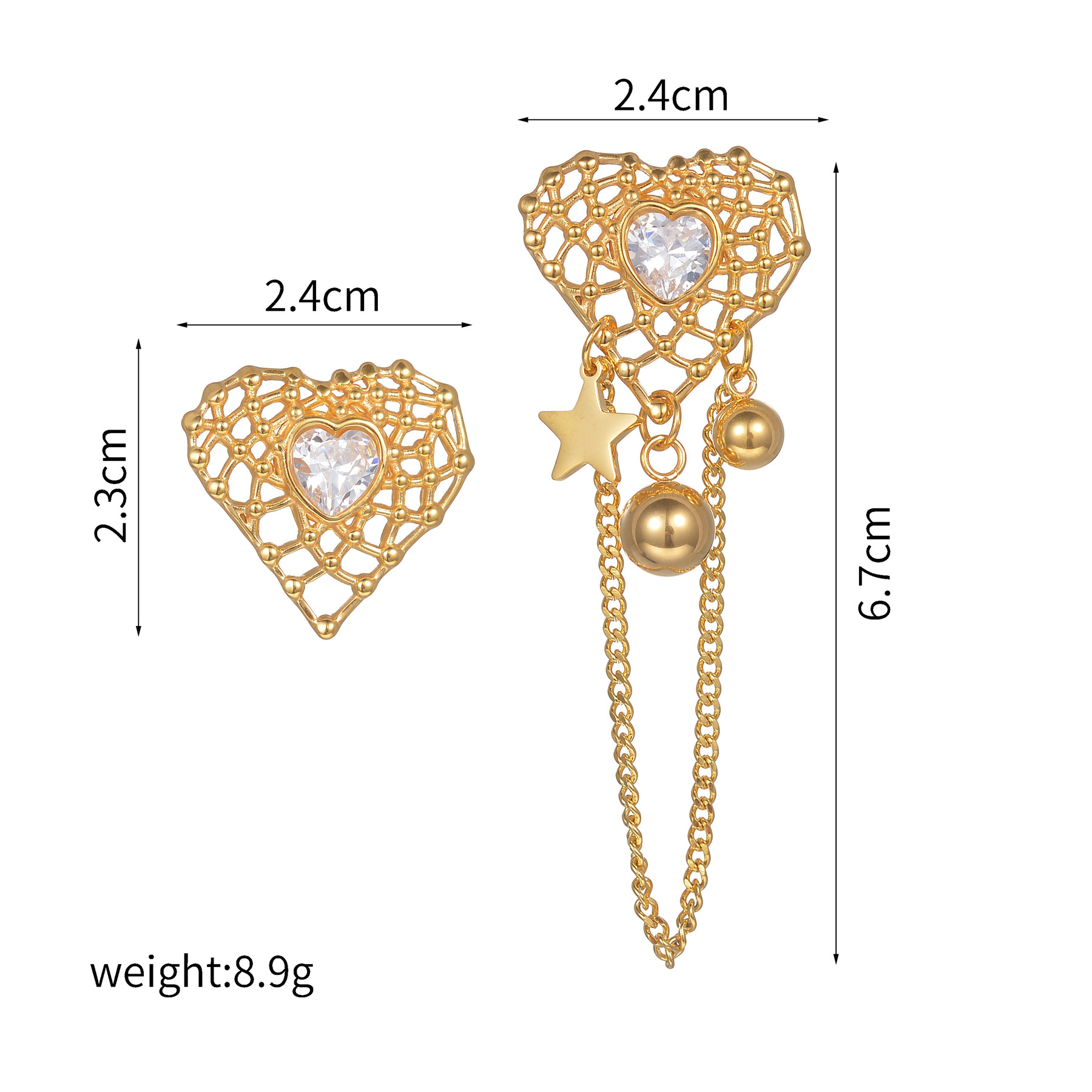 9g Weight PVD Coated Gold Plating Process 201 Stainless Steel Ear Needle Material 18K Real Gold Plated Plating Material Stone-Free Inlay Material Drop Earrings, Ear Studs Classification 1 Pair Quantity Daily Occasion 201 Stainless Steel Material Heart Shape Pattern Women's Gender Retro, IG Style Style Mixed Metal, Plating Craft 1 Pair IG Style Retro Heart Shape Mixed Metal Plating 304 Stainless Steel Drop Earrings Ear Studs 16