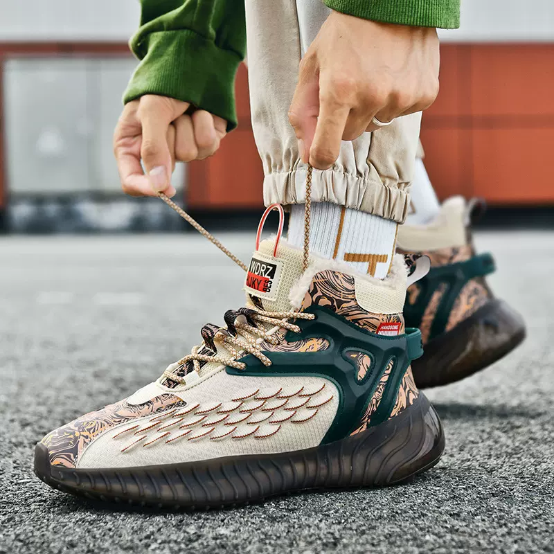 运动鞋男加绒保暖国潮爆米花雪地男鞋高帮跑步鞋外sports shshoes