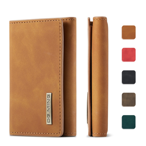 DG.MING Brown Wallet European and American Style Retro PU Wallet Multi-function Magnetic Clasp Small Wallet Clutch Bag