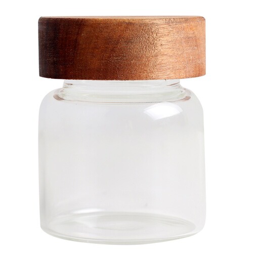 Small threaded wooden lid sealed glass jar B&B household tea jar coffee beans grains spice storage storage bottle