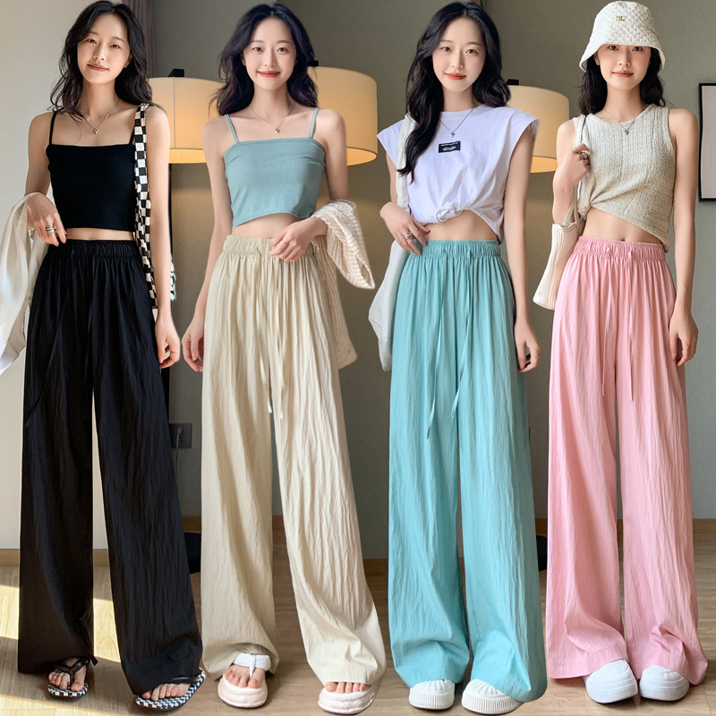 Black Wide-Leg Pants for Women, Summer Thin Style 2025 New Narrow Version, Pleated Drape, Ice Silk Japanese Lazy Style Yamamoto Pants