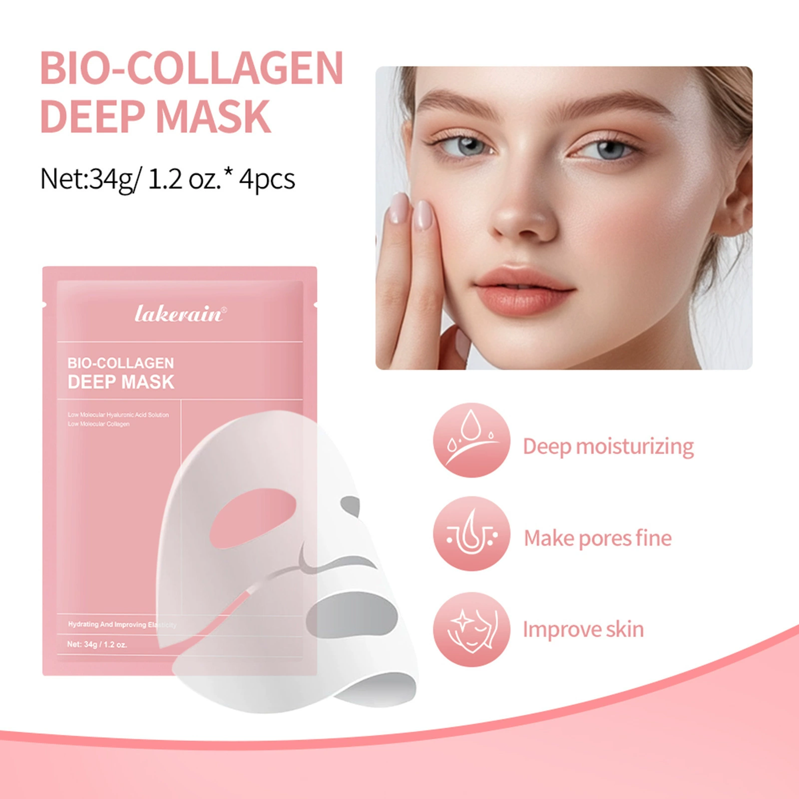 Лакераин Collagen, увлажняющая ночная маска для лица, 4 шт.