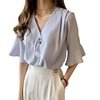 Fashionable summer clothing, shiffon top, shirt, 2021 collection, Korean style, V-neckline, loose fit, western style