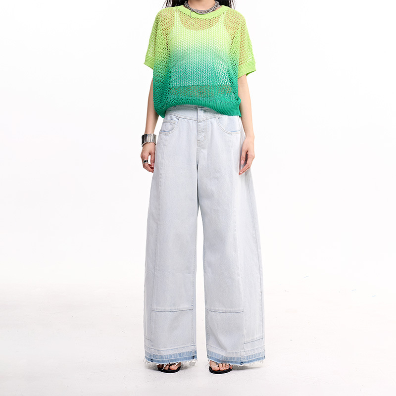 Tuogu Korean-Style Light-Colored Wide-Leg Jeans for Women, Summer Thin High-Waisted Loose Casual Straight Pants, New Model